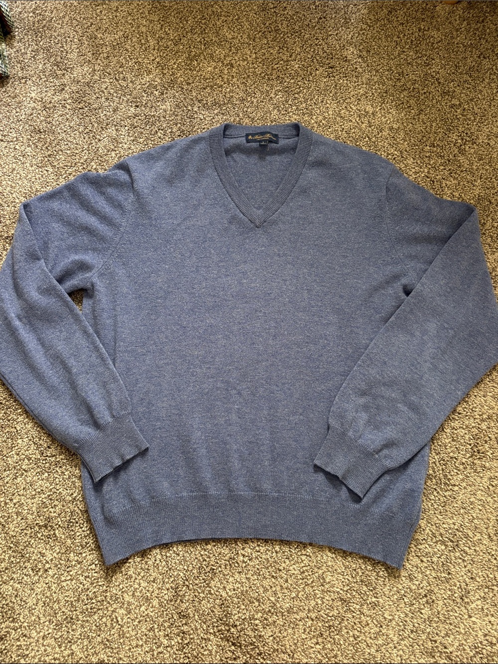 Brooks Brothers Men's V-Neck Sweater in Slate Blue 100% Cashmere